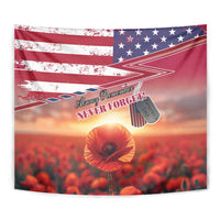USA Veterans Day Tapestry Poppy Flowers With Flag Grunge - Wonder Print Shop