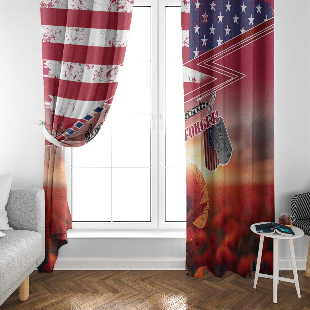 USA Veterans Day Window Curtain Poppy Flowers With Flag Grunge - Wonder Print Shop