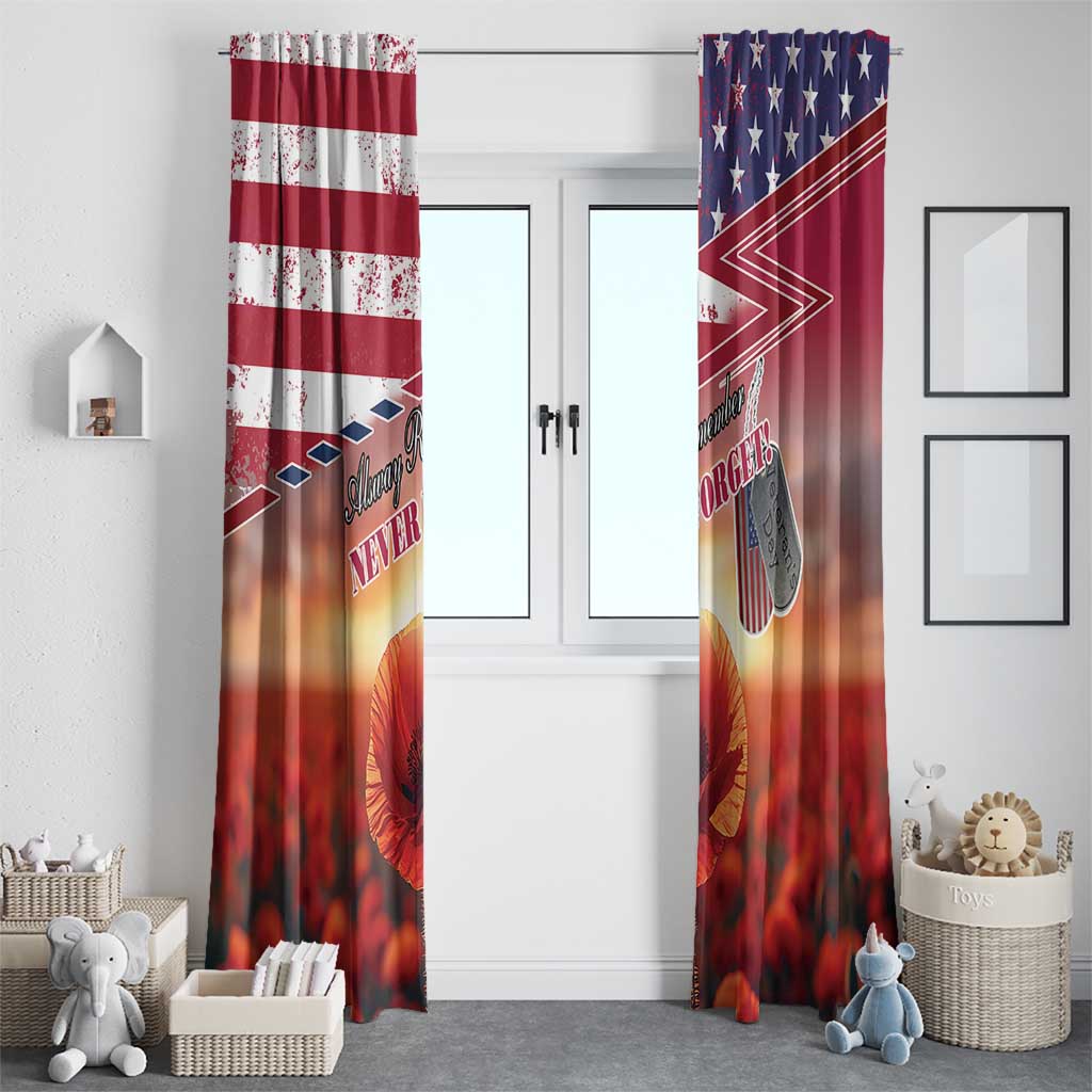 USA Veterans Day Window Curtain Poppy Flowers With Flag Grunge - Wonder Print Shop