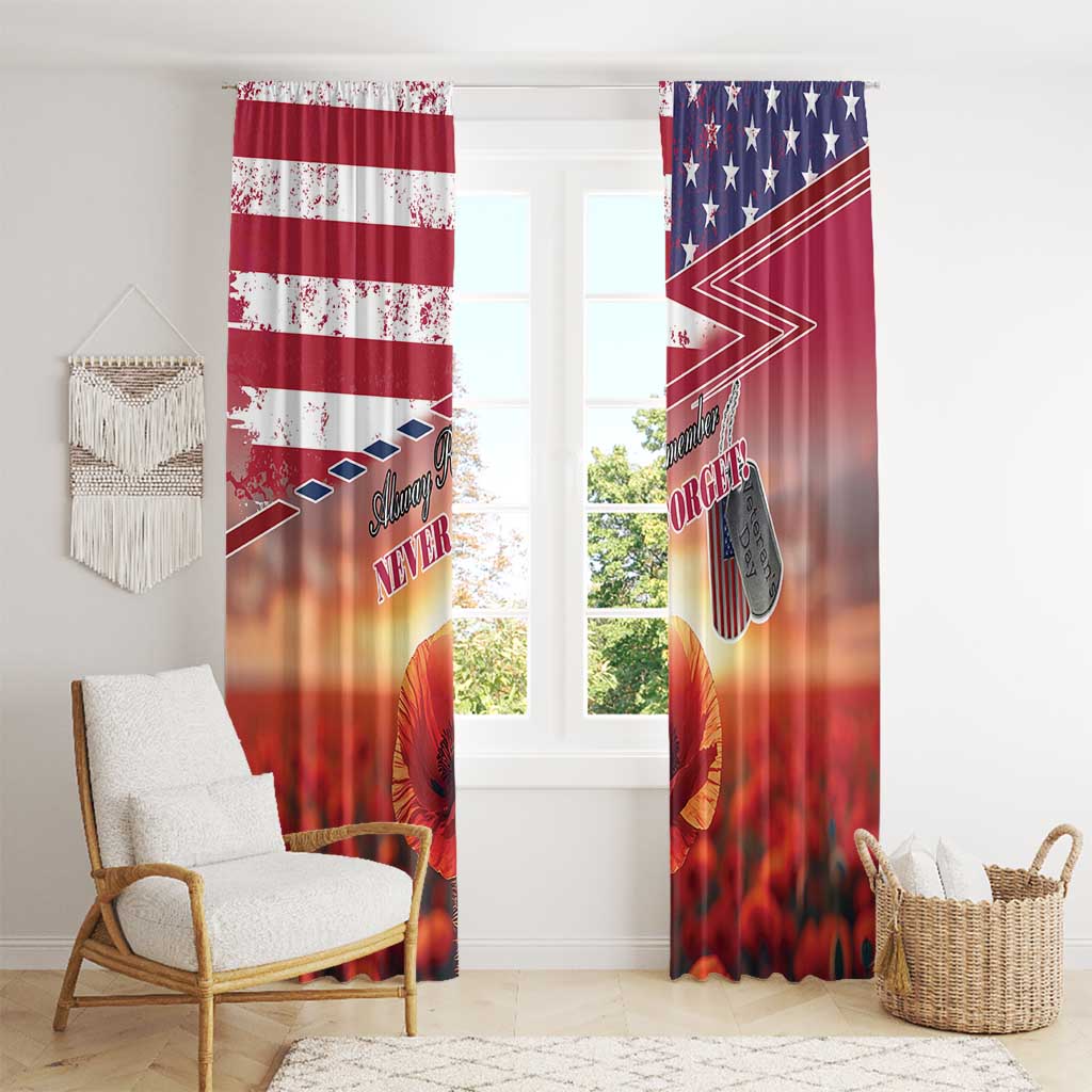 USA Veterans Day Window Curtain Poppy Flowers With Flag Grunge - Wonder Print Shop