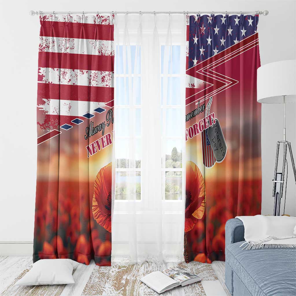 USA Veterans Day Window Curtain Poppy Flowers With Flag Grunge - Wonder Print Shop