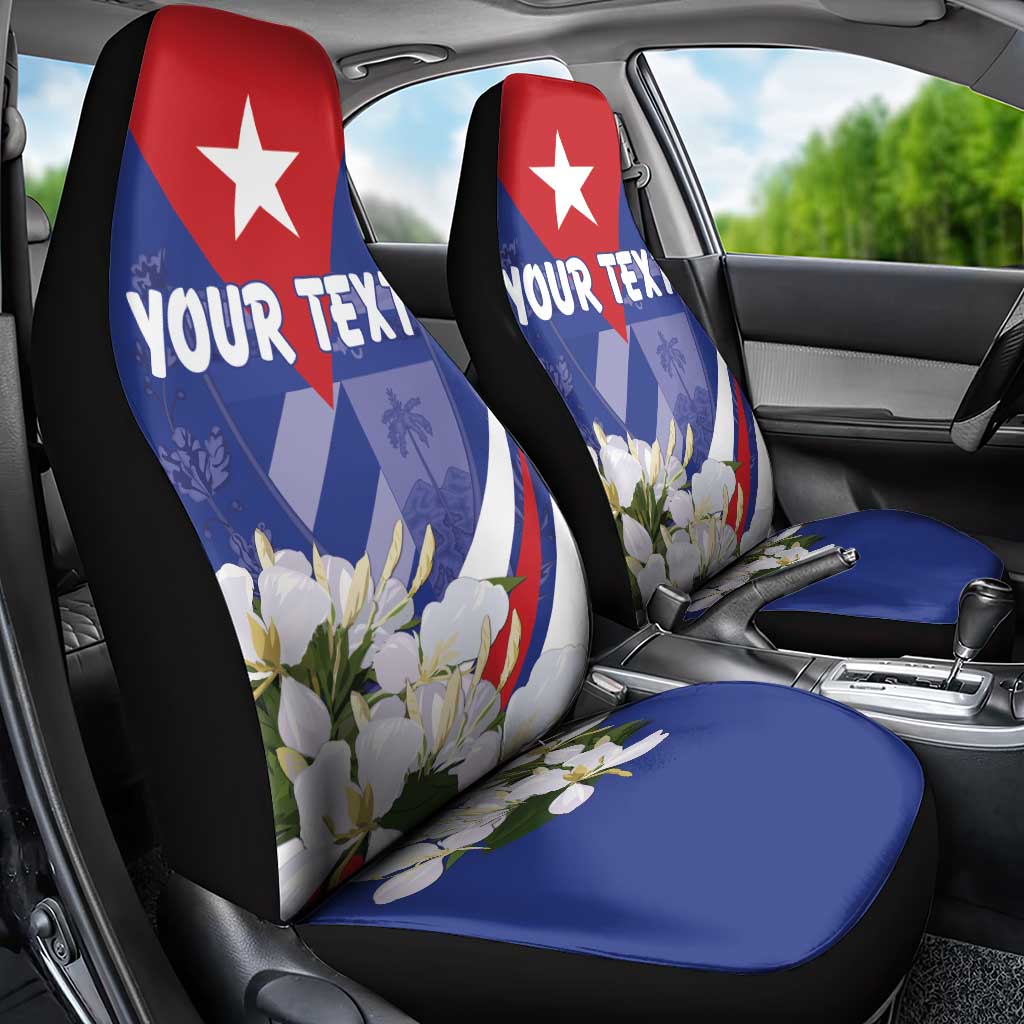 Personalized Cuba Hedychium Coronarium Car Seat Cover With Coat Of Arms - Wonder Print Shop