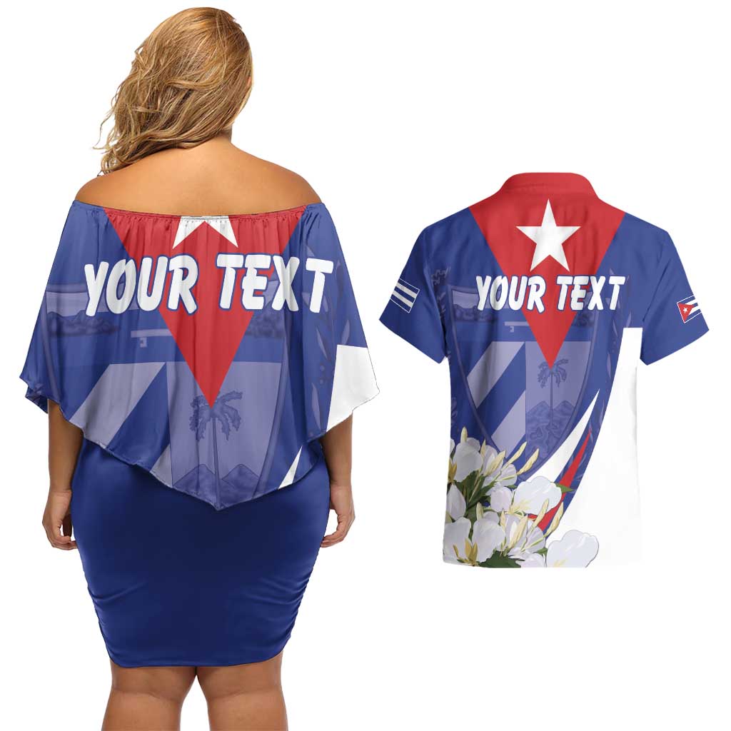 Personalized Cuba Hedychium Coronarium Couples Matching Off Shoulder Short Dress and Hawaiian Shirt With Coat Of Arms - Wonder Print Shop