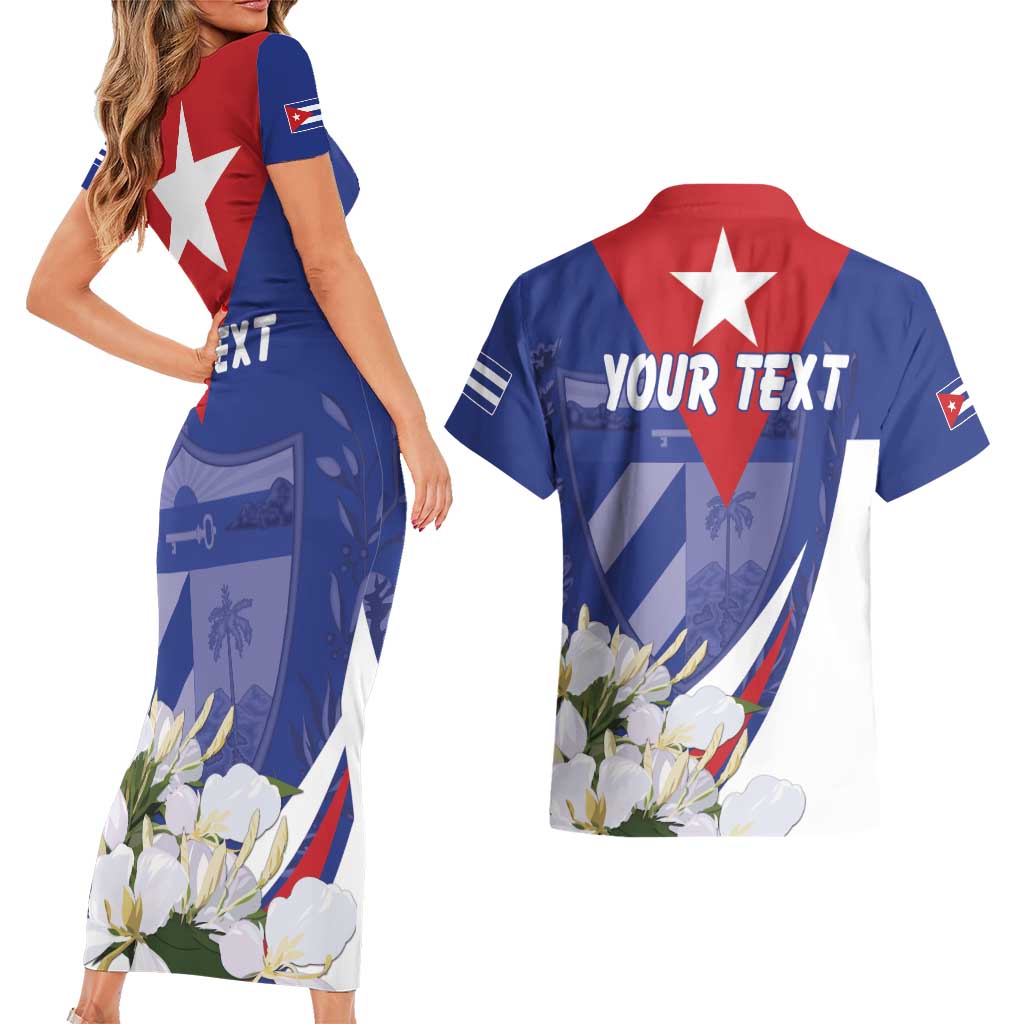 Personalized Cuba Hedychium Coronarium Couples Matching Short Sleeve Bodycon Dress and Hawaiian Shirt With Coat Of Arms - Wonder Print Shop