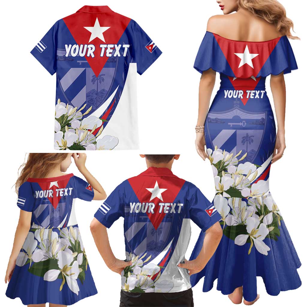 Personalized Cuba Hedychium Coronarium Family Matching Mermaid Dress and Hawaiian Shirt With Coat Of Arms - Wonder Print Shop