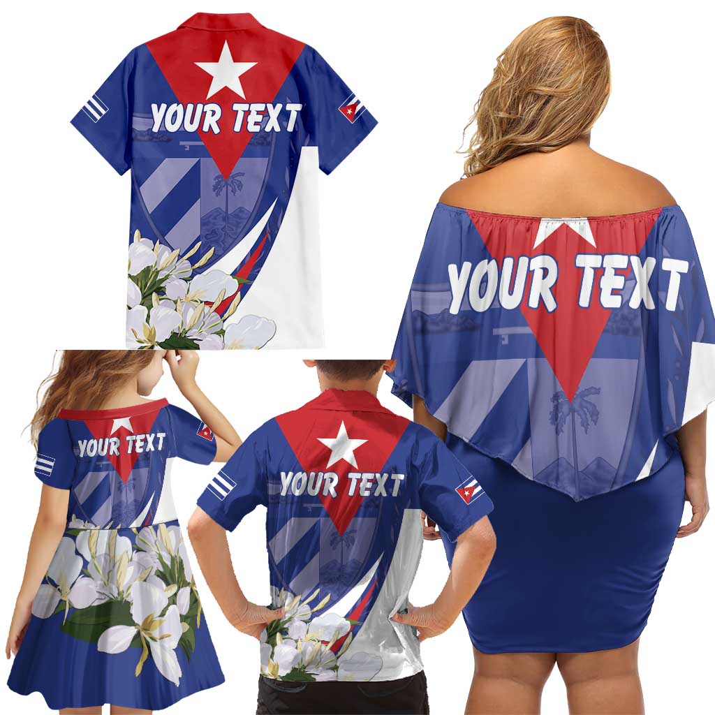 Personalized Cuba Hedychium Coronarium Family Matching Off Shoulder Short Dress and Hawaiian Shirt With Coat Of Arms - Wonder Print Shop