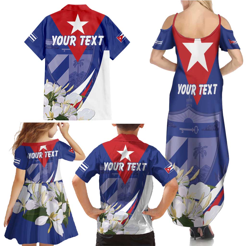 Personalized Cuba Hedychium Coronarium Family Matching Summer Maxi Dress and Hawaiian Shirt With Coat Of Arms - Wonder Print Shop