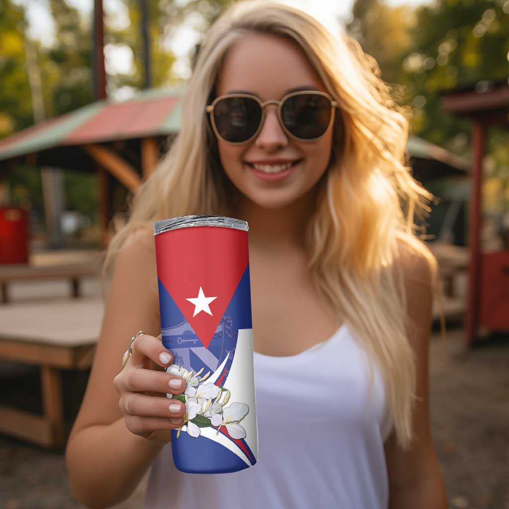 Personalized Cuba Hedychium Coronarium Skinny Tumbler With Coat Of Arms - Wonder Print Shop