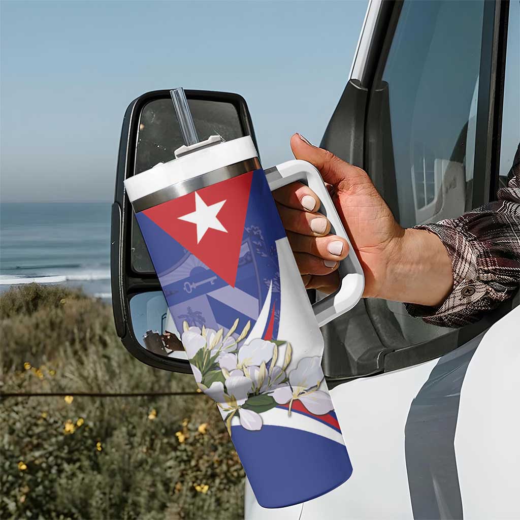 Personalized Cuba Hedychium Coronarium Tumbler With Handle With Coat Of Arms - Wonder Print Shop
