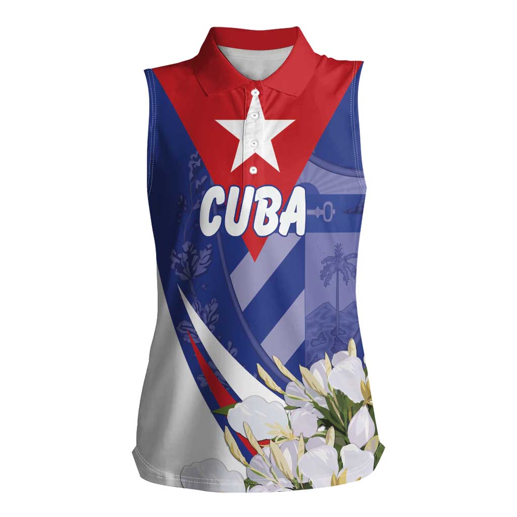 Personalized Cuba Hedychium Coronarium Women Sleeveless Polo Shirt With Coat Of Arms - Wonder Print Shop
