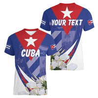 Personalized Cuba Hedychium Coronarium Women V-Neck T-Shirt With Coat Of Arms - Wonder Print Shop
