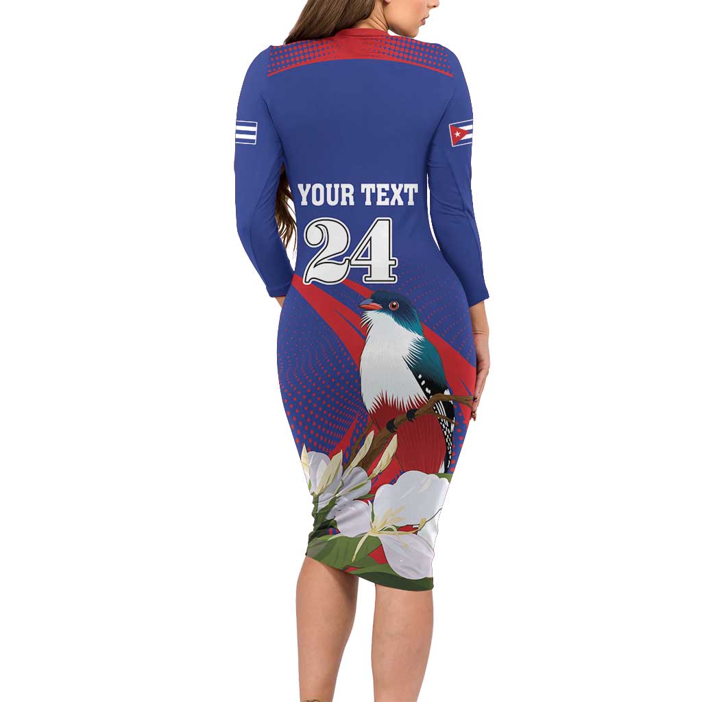 Custom Cuba Independence Day 1868 Long Sleeve Bodycon Dress Tocororo With White Mariposa - Wonder Print Shop