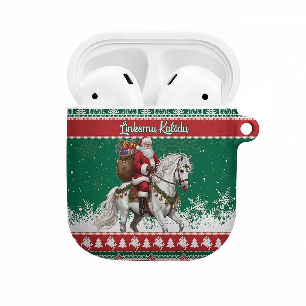 Lithuania Christmas AirPods Case Santa Riding White Horse Linksmu Kaledu - Wonder Print Shop