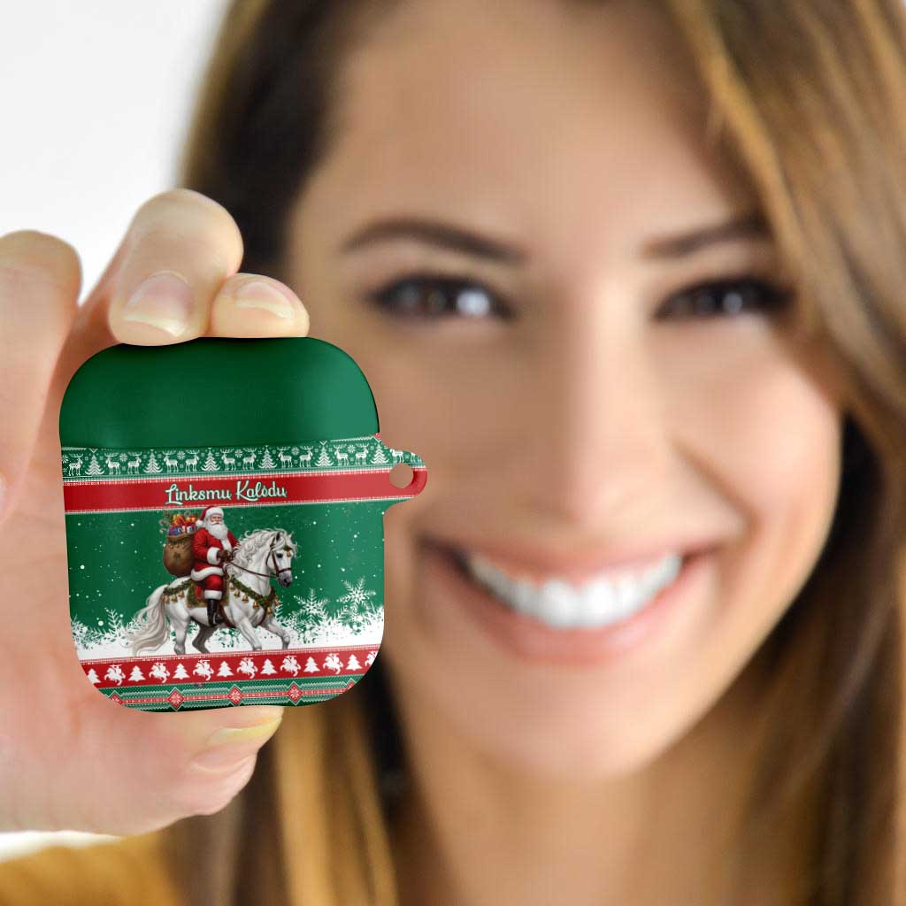 Lithuania Christmas AirPods Case Santa Riding White Horse Linksmu Kaledu - Wonder Print Shop