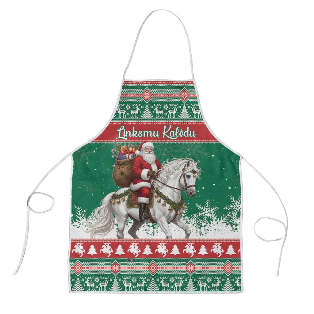 Lithuania Christmas Apron Santa Riding White Horse Linksmu Kaledu - Wonder Print Shop