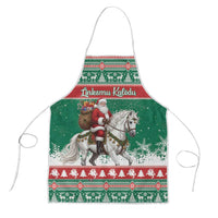 Lithuania Christmas Apron Santa Riding White Horse Linksmu Kaledu - Wonder Print Shop