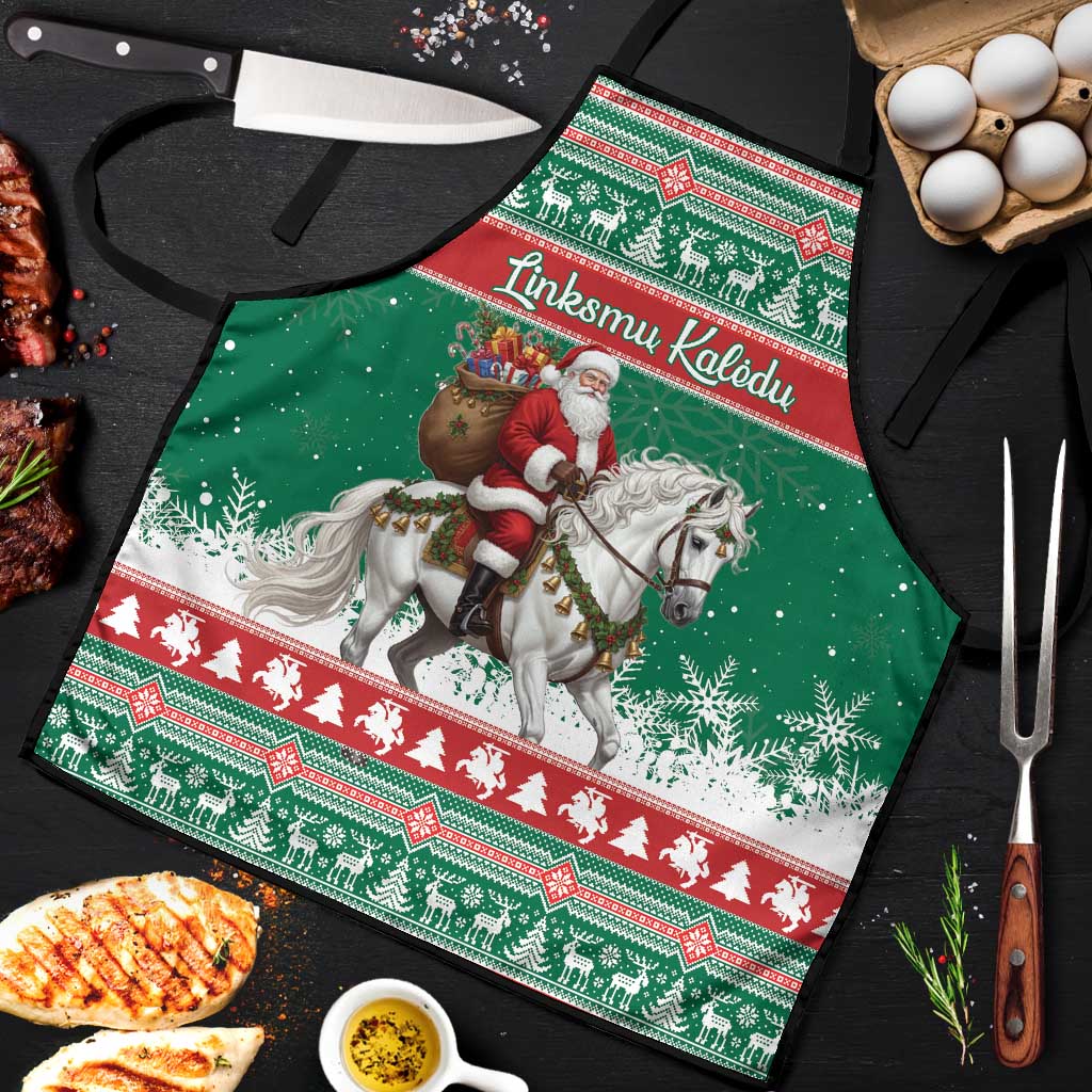Lithuania Christmas Apron Santa Riding White Horse Linksmu Kaledu - Wonder Print Shop