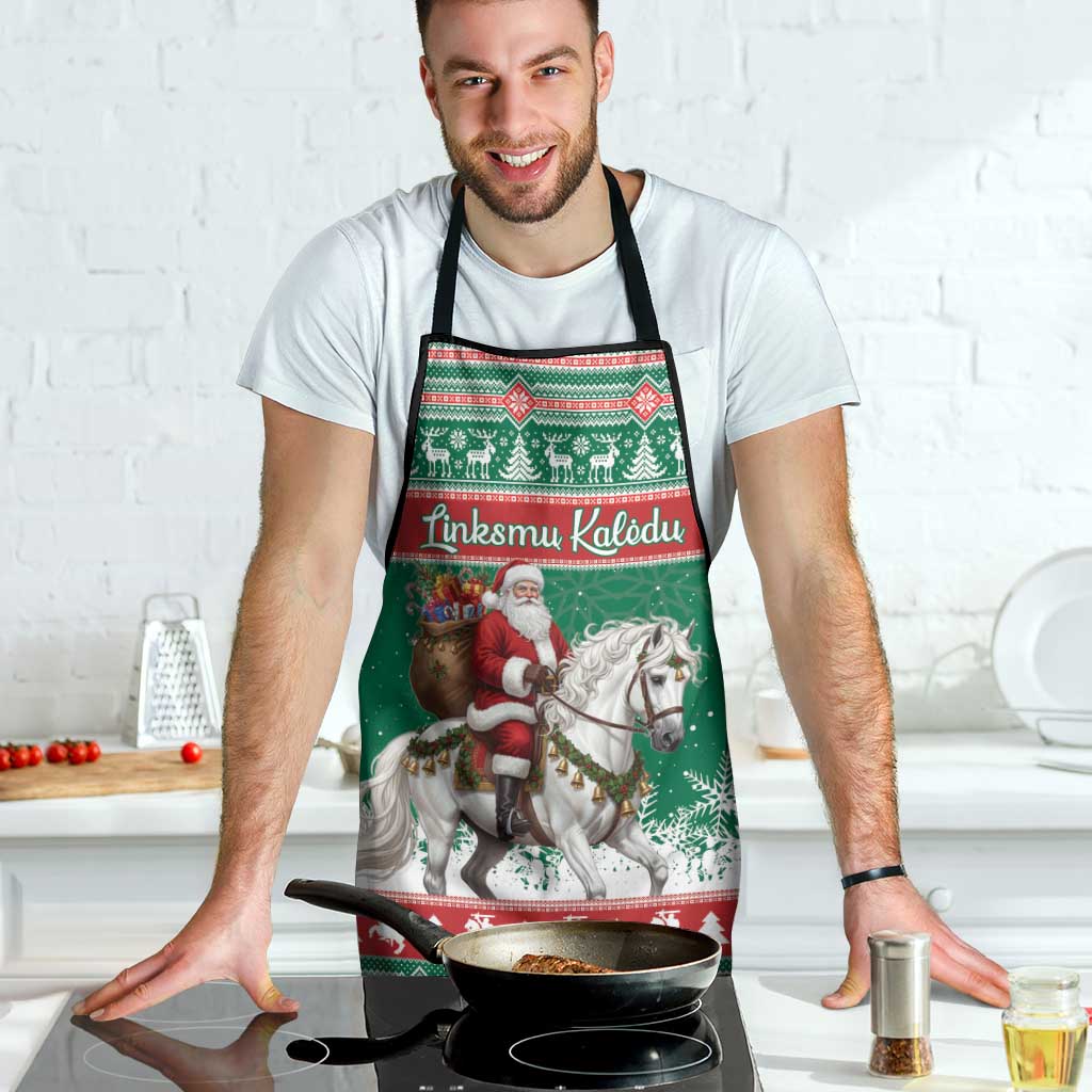 Lithuania Christmas Apron Santa Riding White Horse Linksmu Kaledu - Wonder Print Shop