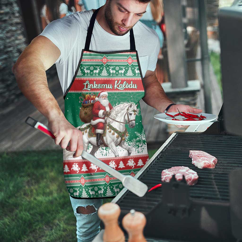 Lithuania Christmas Apron Santa Riding White Horse Linksmu Kaledu - Wonder Print Shop