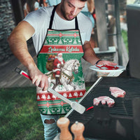 Lithuania Christmas Apron Santa Riding White Horse Linksmu Kaledu - Wonder Print Shop