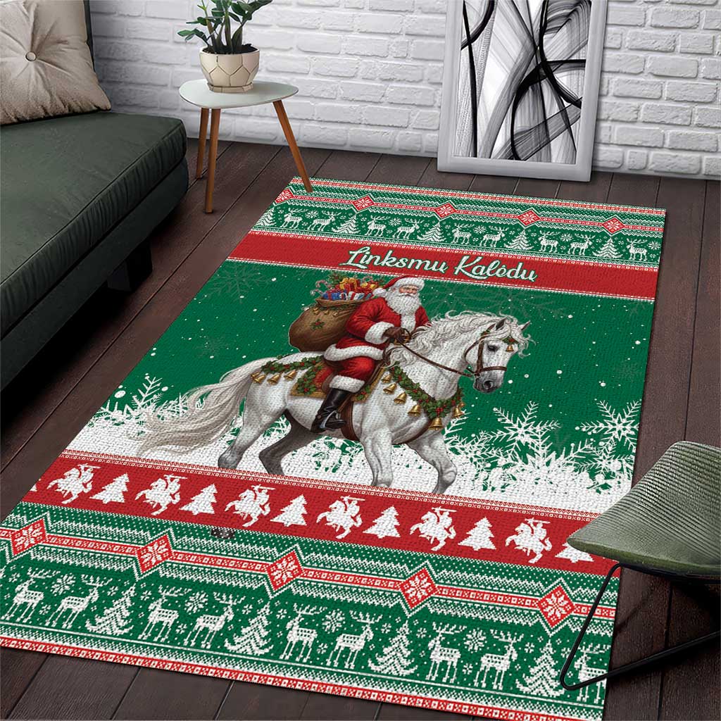 Lithuania Christmas Area Rug Santa Riding White Horse Linksmu Kaledu - Wonder Print Shop