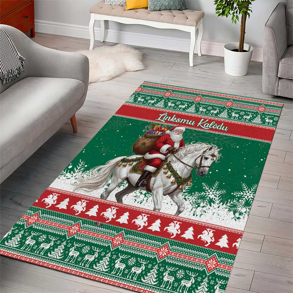 Lithuania Christmas Area Rug Santa Riding White Horse Linksmu Kaledu - Wonder Print Shop