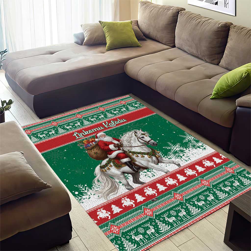 Lithuania Christmas Area Rug Santa Riding White Horse Linksmu Kaledu - Wonder Print Shop