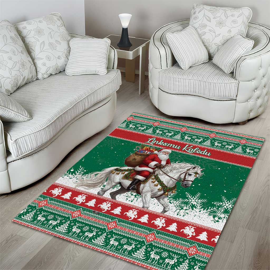 Lithuania Christmas Area Rug Santa Riding White Horse Linksmu Kaledu - Wonder Print Shop