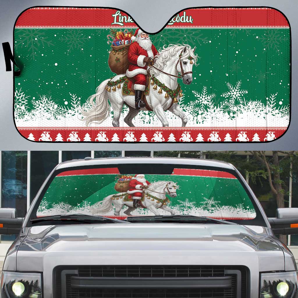 Lithuania Christmas Auto Sun Shade Santa Riding White Horse Linksmu Kaledu - Wonder Print Shop