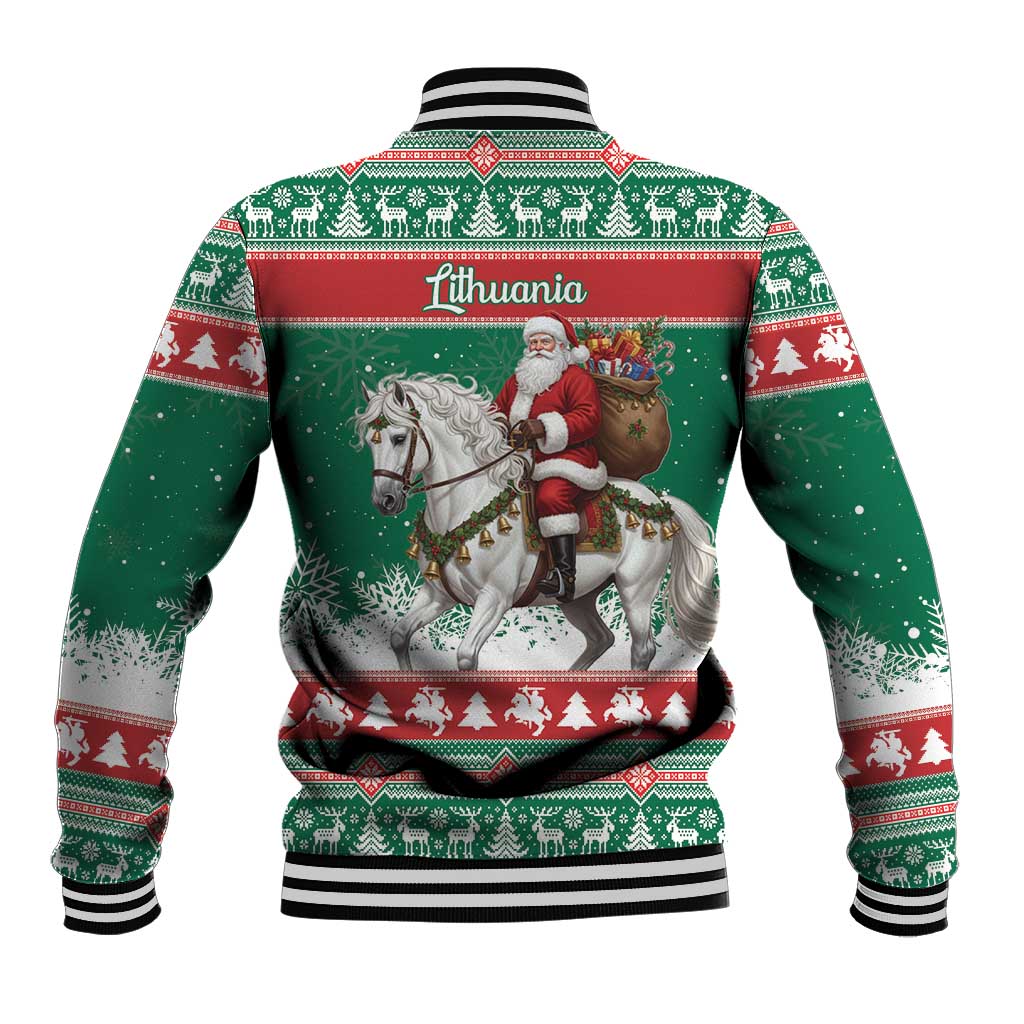 Lithuania Christmas Baseball Jacket Santa Riding White Horse Linksmu Kaledu - Wonder Print Shop