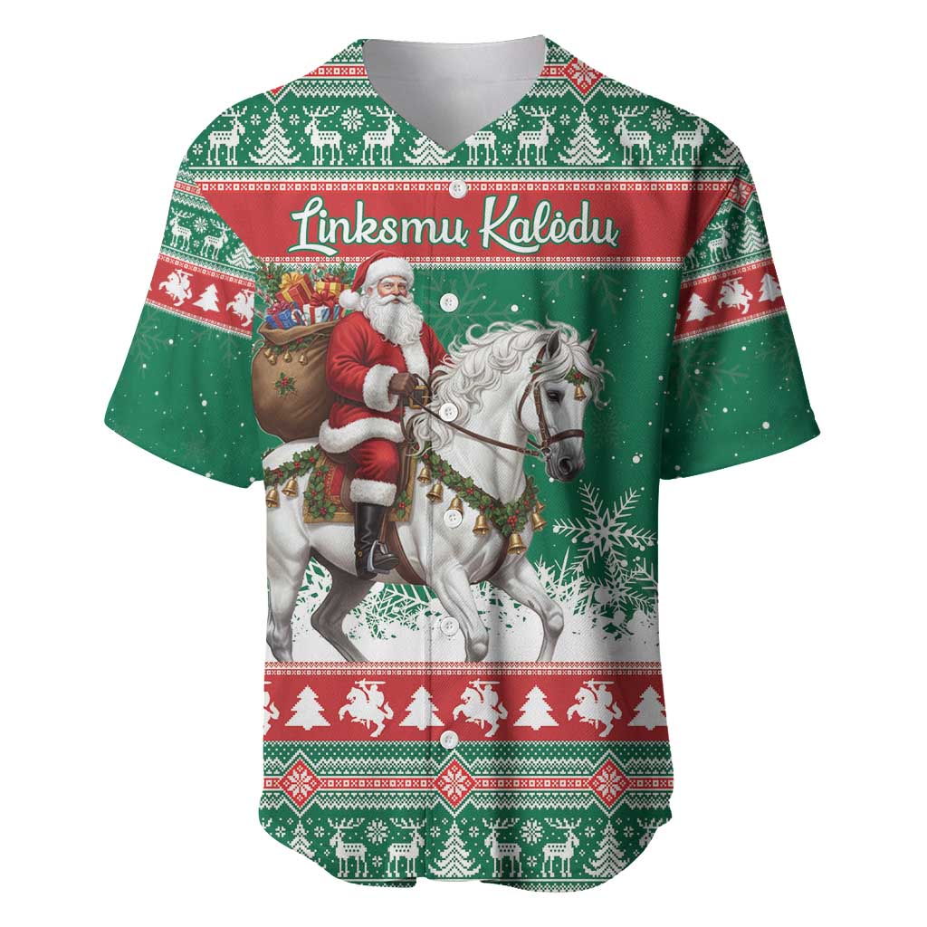 Lithuania Christmas Baseball Jersey Santa Riding White Horse Linksmu Kaledu - Wonder Print Shop