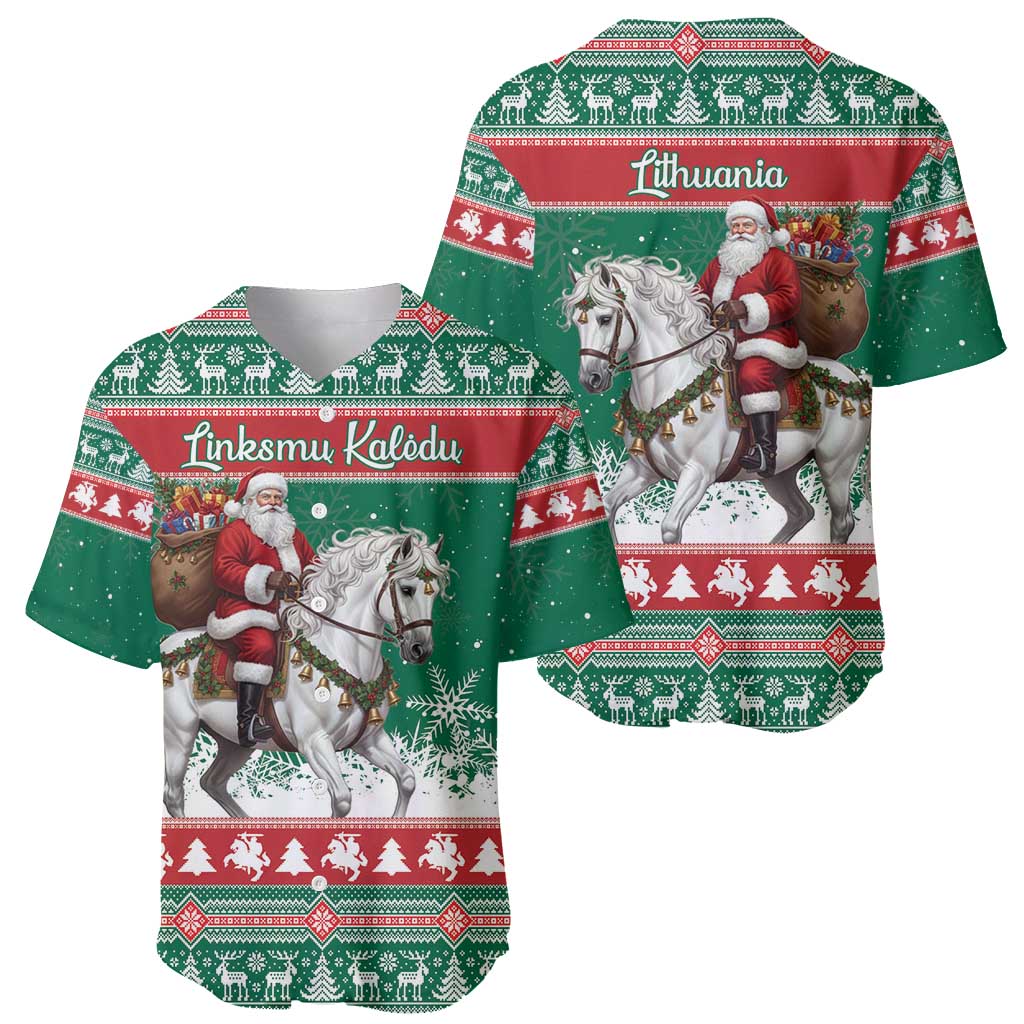 Lithuania Christmas Baseball Jersey Santa Riding White Horse Linksmu Kaledu - Wonder Print Shop