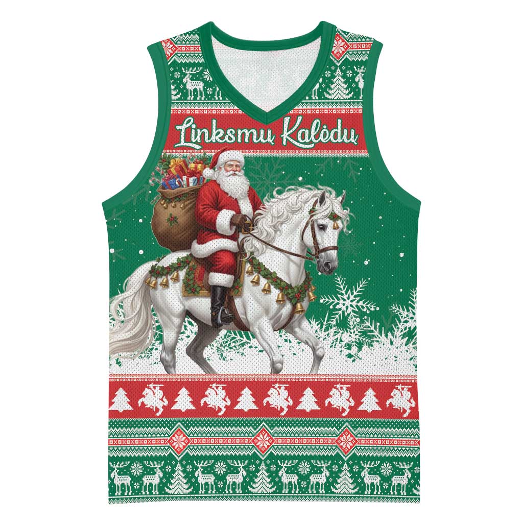 Lithuania Christmas Basketball Jersey Santa Riding White Horse Linksmu Kaledu - Wonder Print Shop
