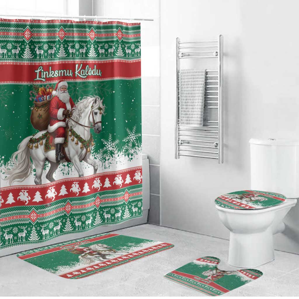 Lithuania Christmas Bathroom Set Santa Riding White Horse Linksmu Kaledu - Wonder Print Shop