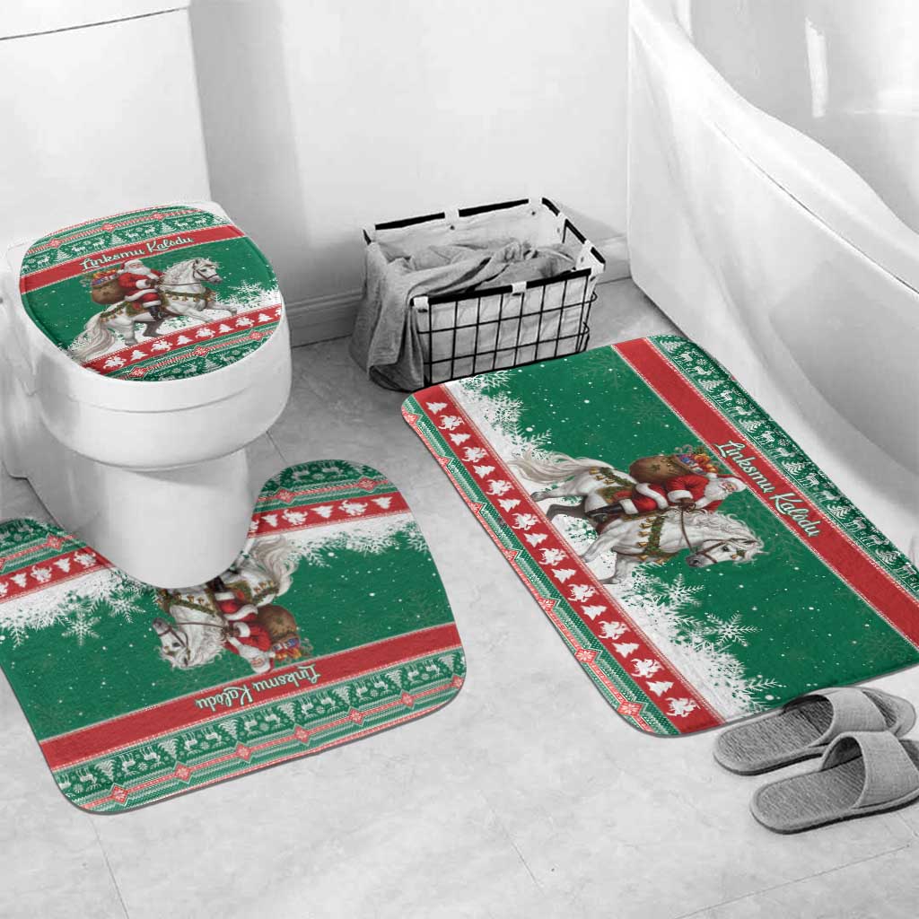 Lithuania Christmas Bathroom Set Santa Riding White Horse Linksmu Kaledu - Wonder Print Shop