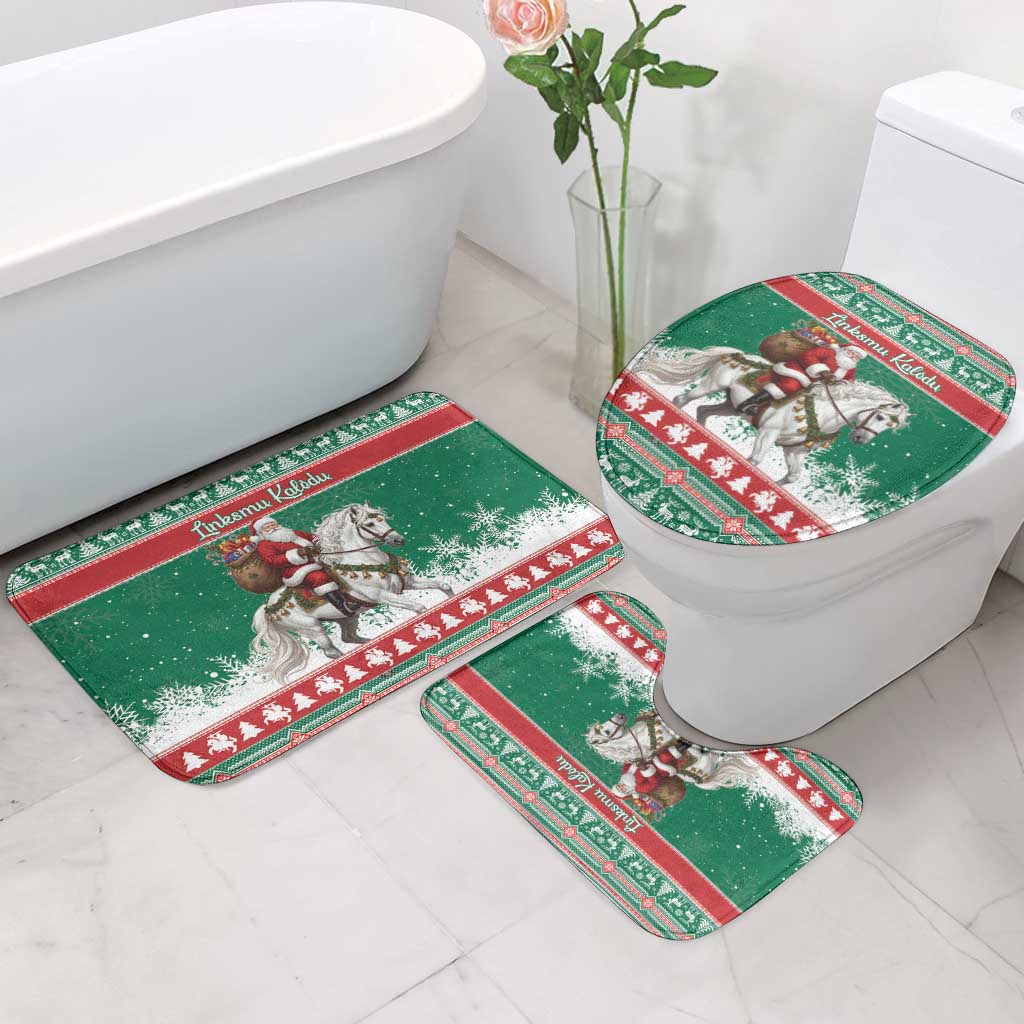 Lithuania Christmas Bathroom Set Santa Riding White Horse Linksmu Kaledu - Wonder Print Shop