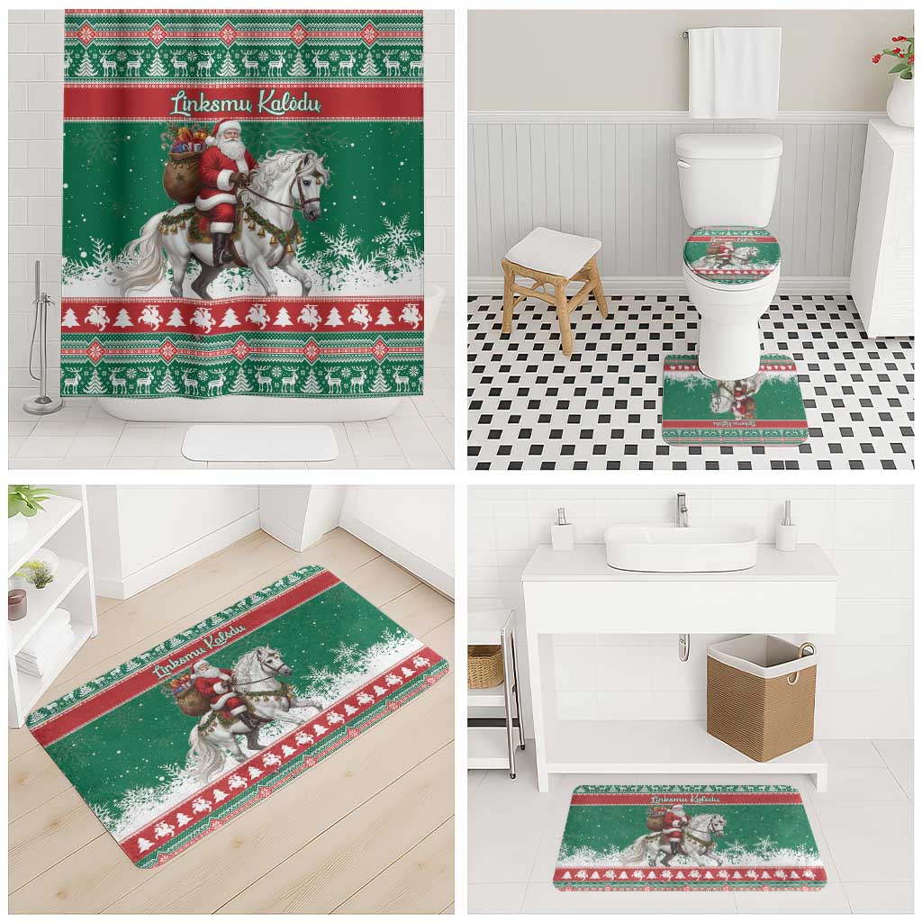 Lithuania Christmas Bathroom Set Santa Riding White Horse Linksmu Kaledu - Wonder Print Shop