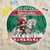 Lithuania Christmas Beach Blanket Santa Riding White Horse Linksmu Kaledu - Wonder Print Shop