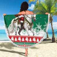 Lithuania Christmas Beach Blanket Santa Riding White Horse Linksmu Kaledu - Wonder Print Shop