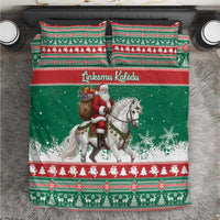Lithuania Christmas Bedding Set Santa Riding White Horse Linksmu Kaledu - Wonder Print Shop