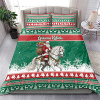 Lithuania Christmas Bedding Set Santa Riding White Horse Linksmu Kaledu - Wonder Print Shop