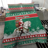 Lithuania Christmas Bedding Set Santa Riding White Horse Linksmu Kaledu - Wonder Print Shop