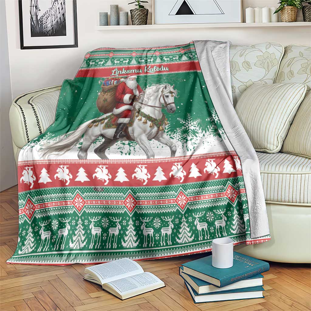 Lithuania Christmas Blanket Santa Riding White Horse Linksmu Kaledu - Wonder Print Shop