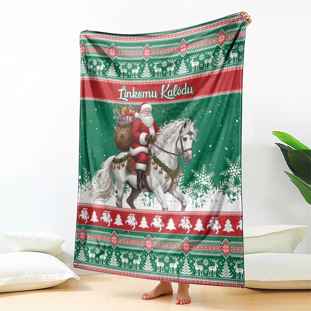 Lithuania Christmas Blanket Santa Riding White Horse Linksmu Kaledu - Wonder Print Shop