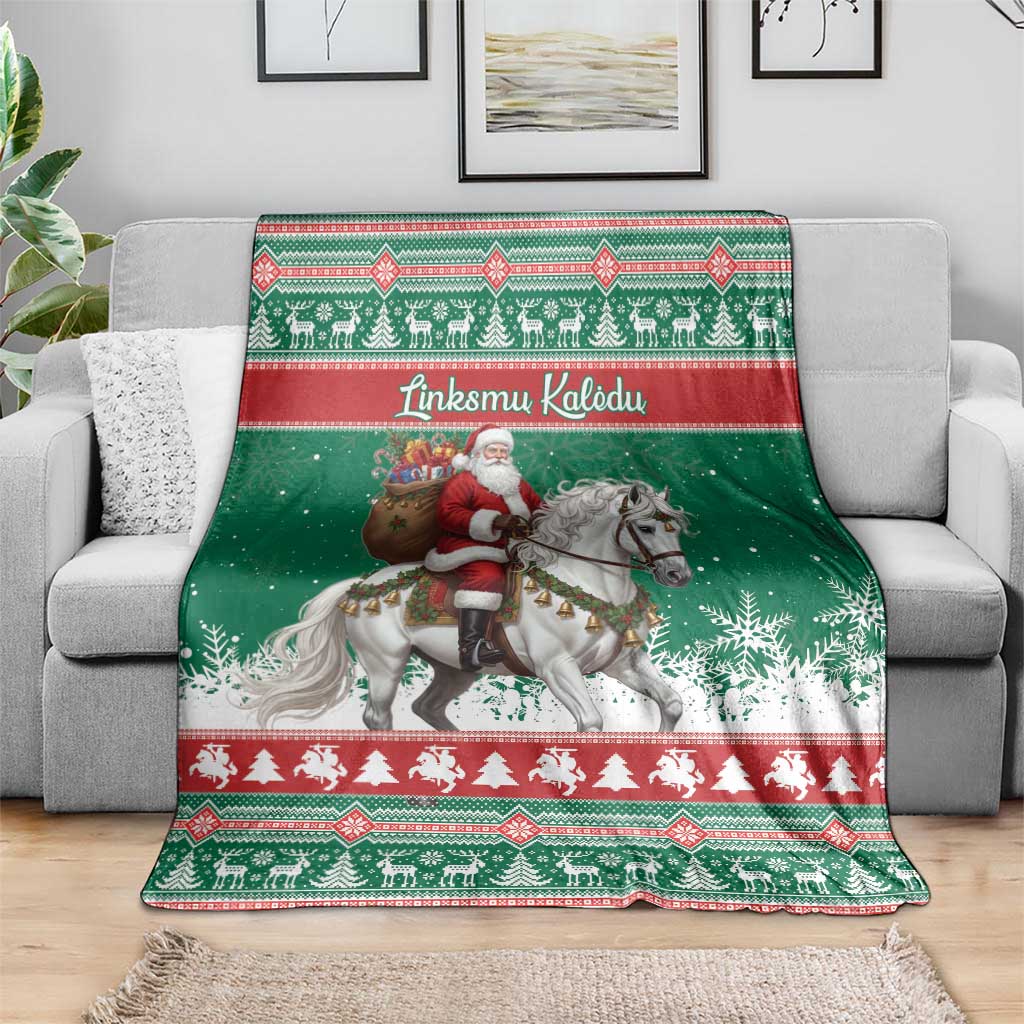 Lithuania Christmas Blanket Santa Riding White Horse Linksmu Kaledu - Wonder Print Shop