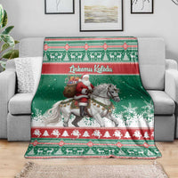 Lithuania Christmas Blanket Santa Riding White Horse Linksmu Kaledu - Wonder Print Shop