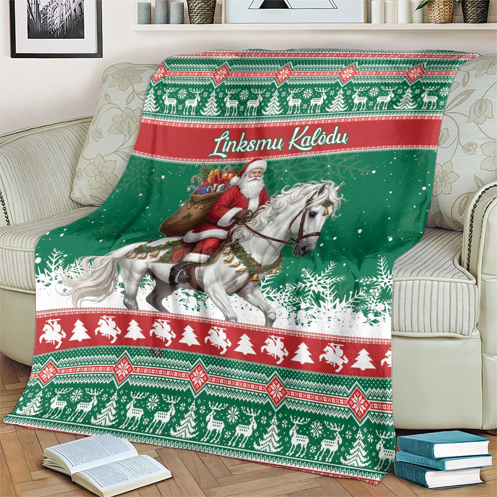 Lithuania Christmas Blanket Santa Riding White Horse Linksmu Kaledu - Wonder Print Shop