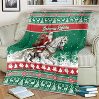 Lithuania Christmas Blanket Santa Riding White Horse Linksmu Kaledu - Wonder Print Shop