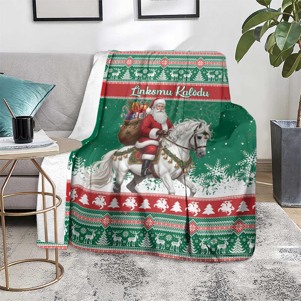 Lithuania Christmas Blanket Santa Riding White Horse Linksmu Kaledu - Wonder Print Shop