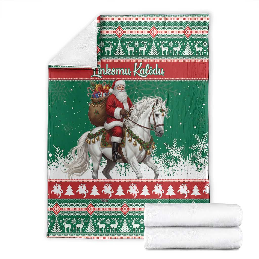 Lithuania Christmas Blanket Santa Riding White Horse Linksmu Kaledu - Wonder Print Shop